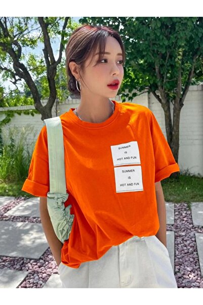 MOONBULL Υπερμεγέθη πορτοκαλί Hot And Fun printed T-shirt