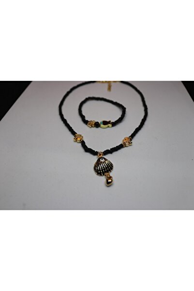 CHIC قلادة على شكل صدفة ذهبية على شكل قلب أسود من خرز فيمو وسوار على شكل سمكة...