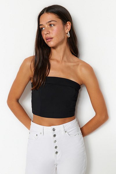 Trendyol Collection Στράπλες Μαύρο Κορσέ Μπλούζα Crop - TWOSS23BZ00939