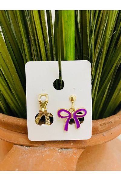 1PARÇAMAVİ Purple Bow Clip Children's Earrings - No Piercing Hole Earrings