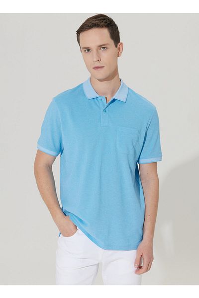ALTINYILDIZ CLASSICS Tricou pentru bărbați cu guler polo albastru - alb 4a9000000004