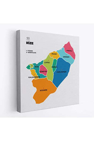 Harita Sepeti Rize Ili Ve Ilçeler Haritası Dekoratif Kanvas Tablo 1439