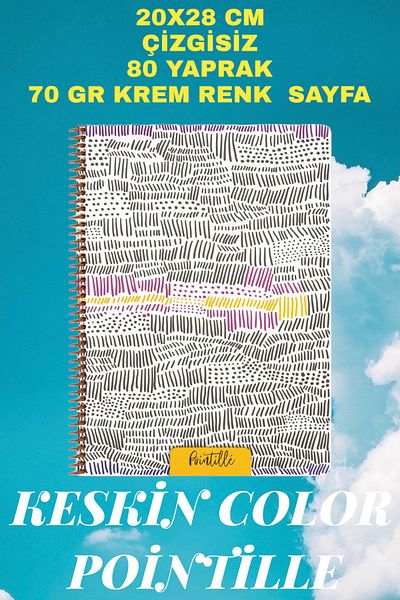KESKİN COLOR 20x28 Cm 80 Sheets Unlined Notebook Wire Cardboard Cover 70 Gr Cream Color Paper
