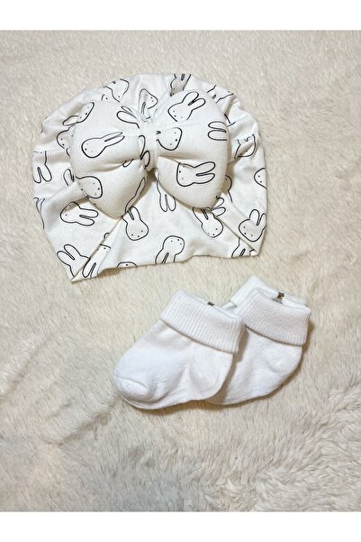 MASALBABY طقم جوارب وأغطية شعر مجعدة باللون الأبيض للفتيات الصغيرات