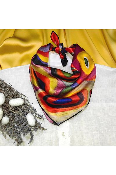 Nomads Felt 100% Silk Scarf Bandana| Kandinsky Squares With Circles