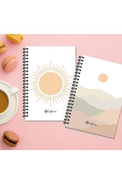 AKILLICA Set of 2 Unlined Notebooks 13 X 20 cm 56 Sheets Cardboard Cover Spiral Notebook Sun Mountains Sun Series