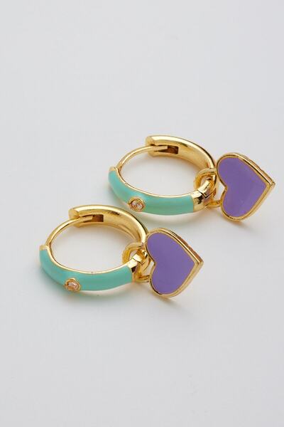 ismim bijuteri Taşlı Tepelikli Kalp Figürlü Küpe