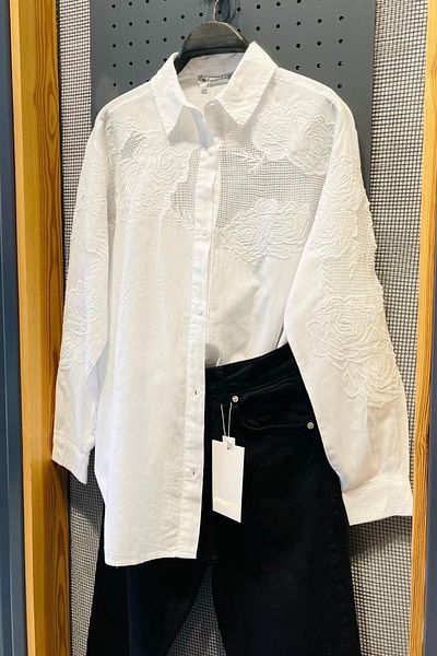 FEMELLE Women's White Transparent Embroidered Wide Fit Oversize 100% Cotton Shirt (Buy Size 1)