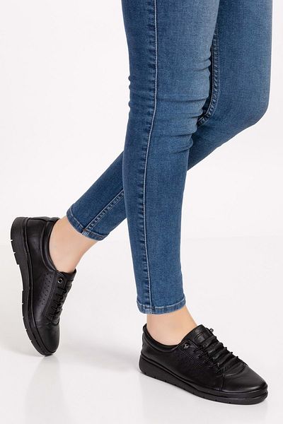 Gondol Pantofi de damă din piele naturală cu șireturi elastice Pyt.2120 - Negru - 36
