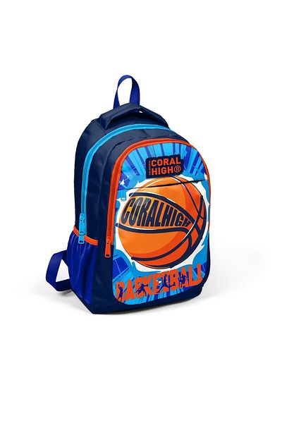 Coral High Rucsac de școală cu trei compartimente cu model de baschet albastru bleumarin pentru copii 14405