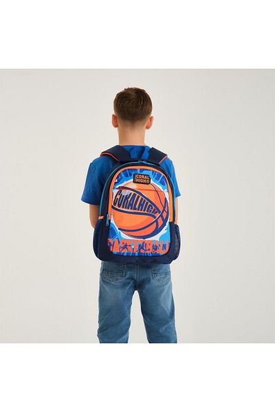 Coral High Rucsac de școală cu trei compartimente cu model de baschet albastru bleumarin pentru copii 14405