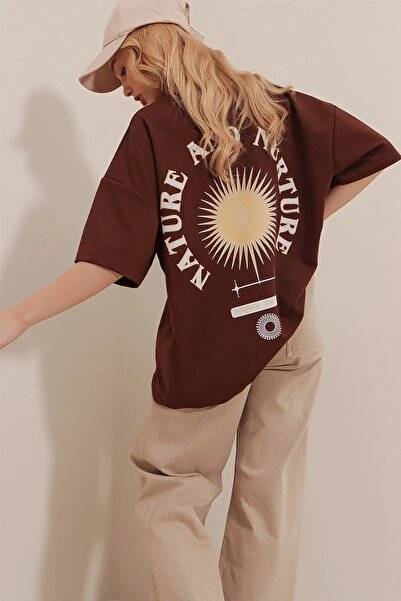 Machetta Μπλουζάκι από βαμβακερό μπλουζάκι με στάμπα, Oversize Women's Nature & Nurture