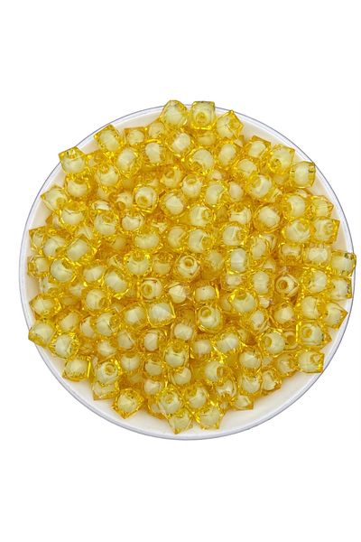 Hedef Bijuteri 10mm Yellow Acrylic Cube Beads with Beads Inside, Jewelry, Bag Making Beads (100gr,~250 Pieces)