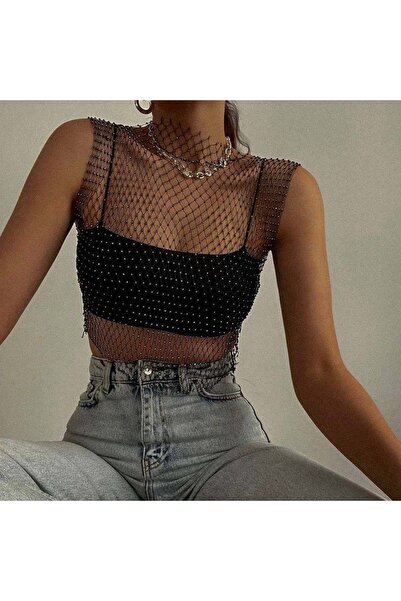 ZEKAS FASHION Lunna Kristal Taşlı Crop Büstiyer