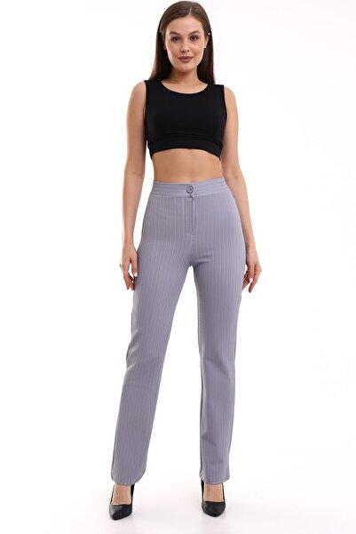 Winmoda34 Ženska ultra Visok struk prednja šivana Palazzo pantalone Prugasto