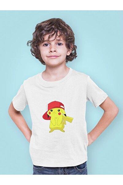 Keywest Tricou pentru copii oversize din bumbac cu imprimeu Pikachu cu pălărie