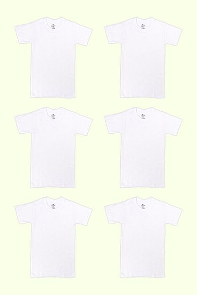 Ceylanoğlu Pack of 6 White Ribbed Boy's Crew Neck Undershirt