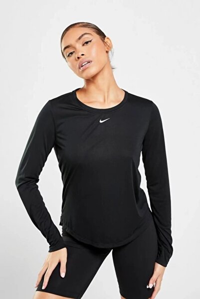 Nike Μπλουζάκι προπόνησης Dri-fit One Swoosh Standard Cut Μαύρο Μακρυμάνικο