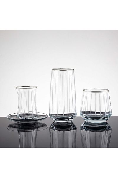 sudeka 31 Piece 6 Person Stick Platinum Hand Decorated Cut Glass Water Set