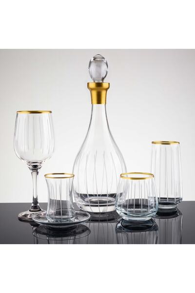 sudeka 31 Parça 6 Kişilik Çubuk El Dekor Kesme Cam Su Takımı???????