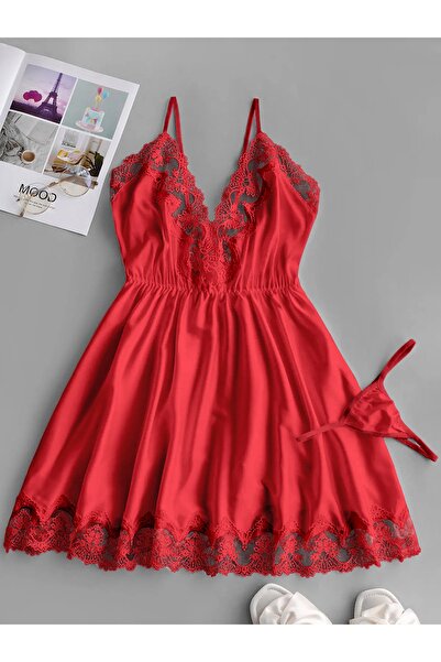 PEMBİŞ HOMEWEAR Land Kırmızı Saten Gecelik