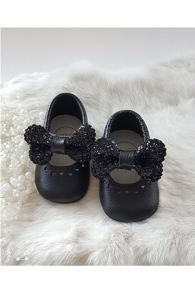 Hodore Alice Genuine Leather Black Loafers with Stones
