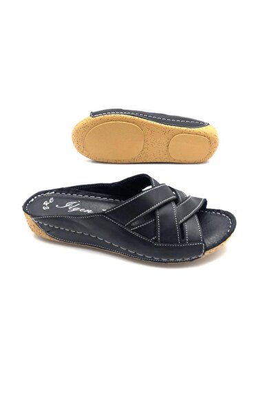 Deritarz Ilgen Genuine Leather - Orthopedic Lightweight Black Women's Slippers