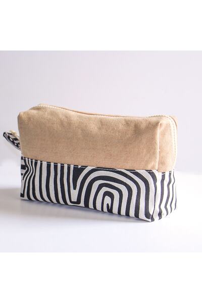 wolo - Black - 100% Cotton Makeup Bag with Geometric Pattern