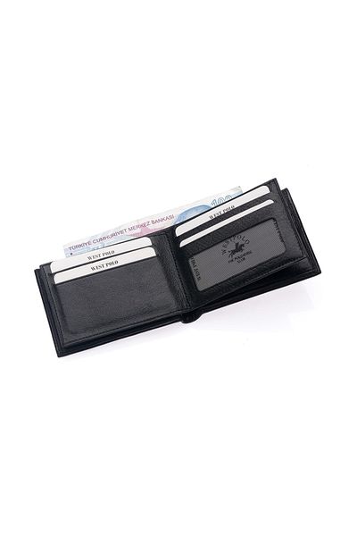 Westpolo Genuine Leather Men's Wallet with Paper Money Compartment, Card Compartment and Mesh Compartment Black Stylish and Practical Design