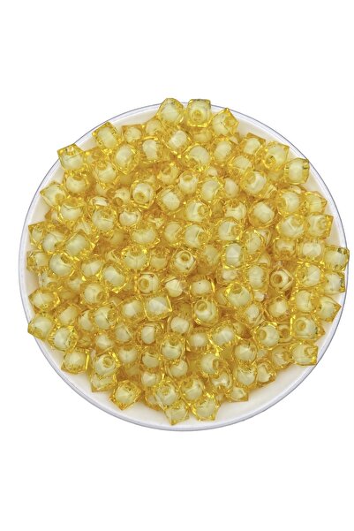 Hedef Bijuteri 50 جرام 8 مللي متر أصفر اللون مكعب أكريليك نموذج خرز مع خرز با...