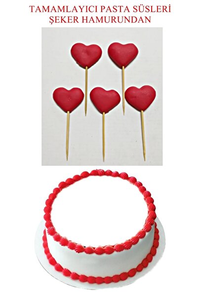 Pasta9 Şeker Hamurundan Pasta Tamamlayıcı Süs Kırmızı Kalpler Modeli