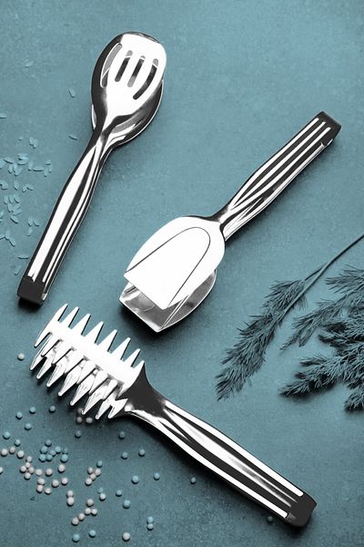 ÖzSa Home Twist 3-Piece 304 Steel Serving Presentation Pasta Cake Salad Cake Tongs Set Steel Serving Set 3 Pieces
