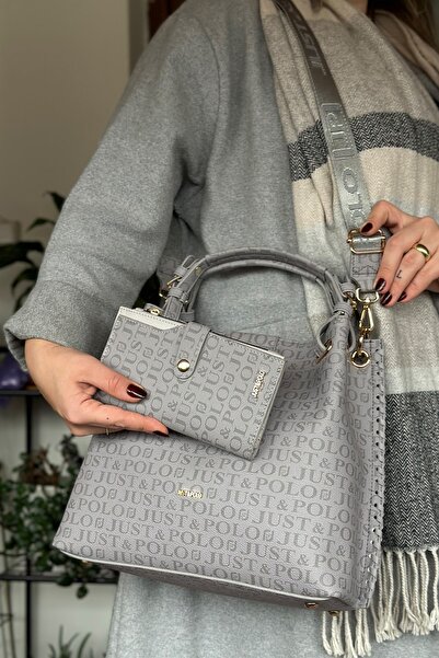 Just Polo حقيبة كتف نسائية مضفرة مكونة من 4 أقسام 2180-str مجموعة رمادية