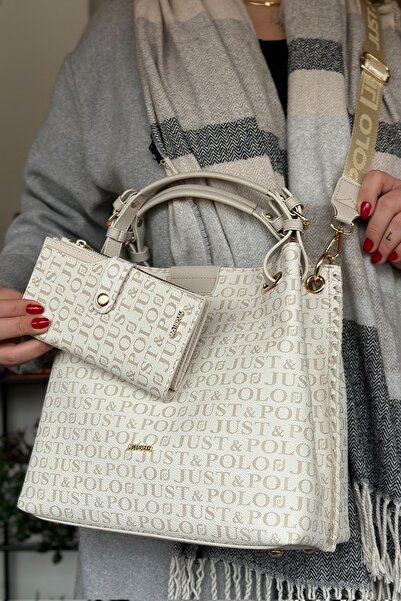 Just Polo حقيبة كتف نسائية مضفرة مكونة من 4 أقسام 2180-str مزيج كريمي