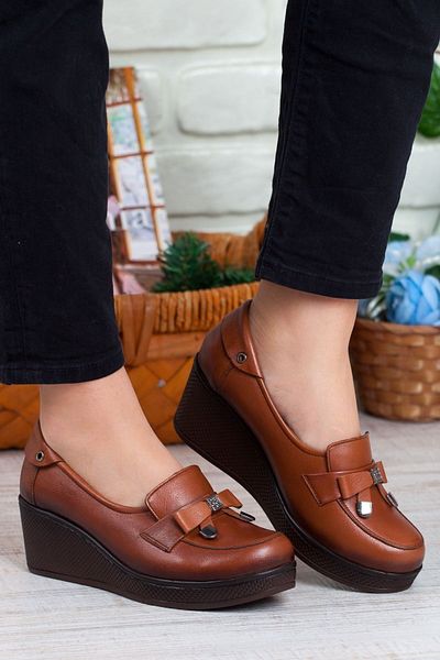 Adım Adım Tan Genuine Leather Orthopedic Mother's Shoes (Buy 1 Size Larger)
