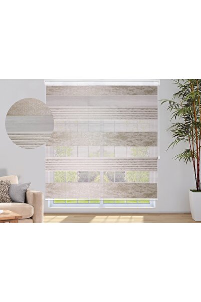 Storium Perde Krem Pliseli Jakar Desenli Lüks Zebra Perde