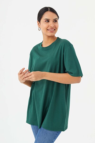 Hanna's by Hanna Darsa Unisex Oversize Basic Bisiklet Yaka T-shirt