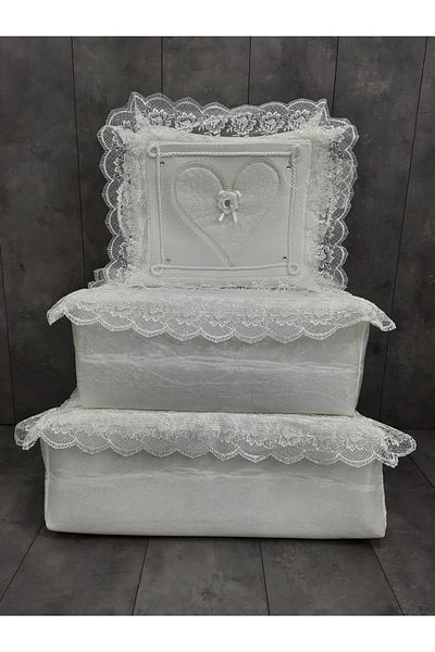 Bonny Home Love Cream Lace Heart Σετ 3 τεμαχίων προίκας, Γάμος, Αρραβώνας, Υπόσχεση, Πακέτο, Νύφη, Γαμπρός, Πορτοφόλι