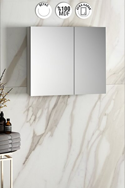 ÖZCEDEN Çiğdem 80 cm Beyaz MDF Aynalı Asma Banyo Üst Dolabı