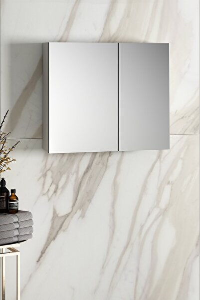 ÖZCEDEN Çiğdem 80 cm Beyaz MDF Aynalı Asma Banyo Üst Dolabı