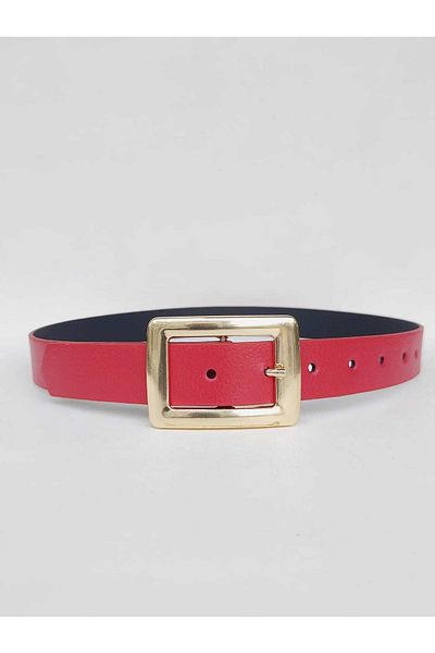 Kemerix Women's Red Gold Buckle Belt