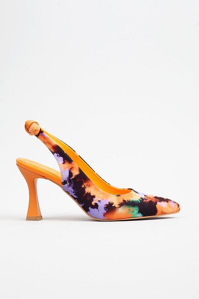 Adım Adım Women's Orange Color Square Heeled Shoes with Bow on the Back