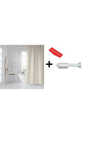 Zethome Κουρτίνα μπάνιου 0010 Cream 120x200 Κρεμάστρα Κουρτινών 90x130 Δώρο