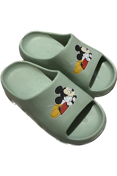 AkınalBella Children's Pastel Green Mikimouse Printed Lightweight Slide Summer Slippers