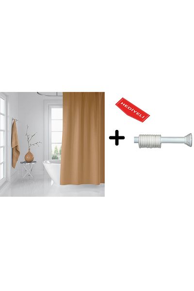 Zethome Κουρτίνα μπάνιου Μπεζ 120x200, Κρεμάστρα Κουρτινών 90x130 Δώρο, Σετ Κουρτίνας Ντους