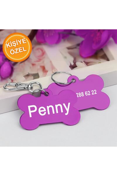 PATİMİO Isme Özel Çelik Kedi Köpek Isimlik Künyesi Mor Renk