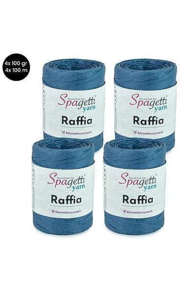 Spagettiyarn Νήματα πλεξίματος χειρός Raffia 4 τεμαχίων τζιν μπλε