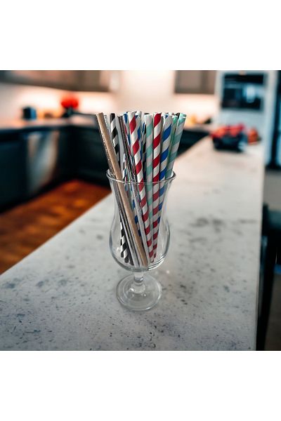Krm Ambalaj 6*20 cm Mixed Paper Straws, 25 Pieces