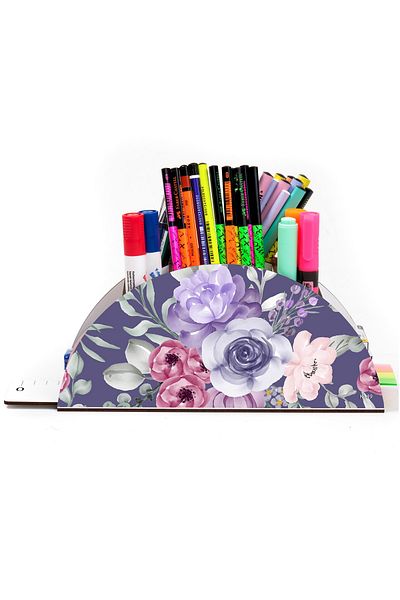 kutuTR Wooden Vip Flower Series Rainbow Ruled Desktop Pen Holder Organizer Assembled Boxed