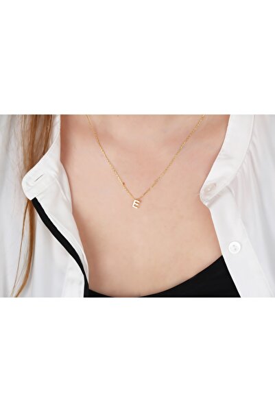Glorria Gümüş 3 Boyutlu Minimalist E Harfi Kolye